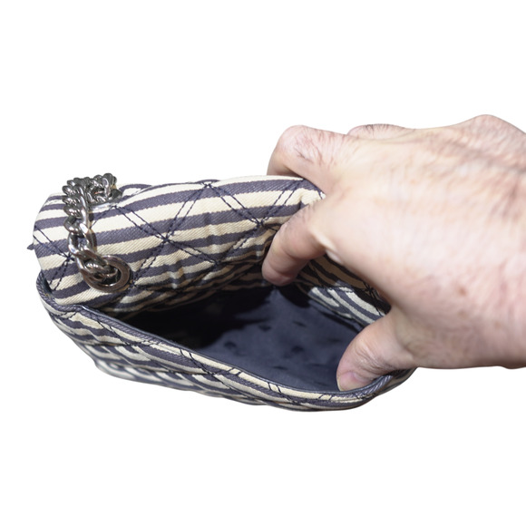 Kate Spade Natalia Medium Quilted Striped Nautical Navy White Silver Chain PRKIN - Picture 12 of 16